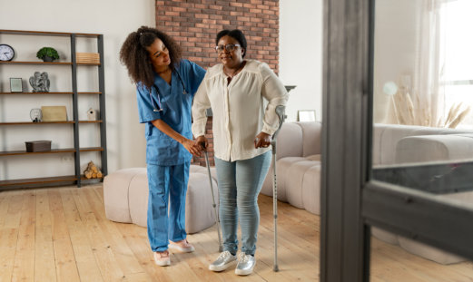 Disabled woman with her caregiver